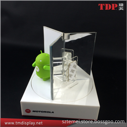 factory custom rotating android acrylic mobile phone display stand with sign holder